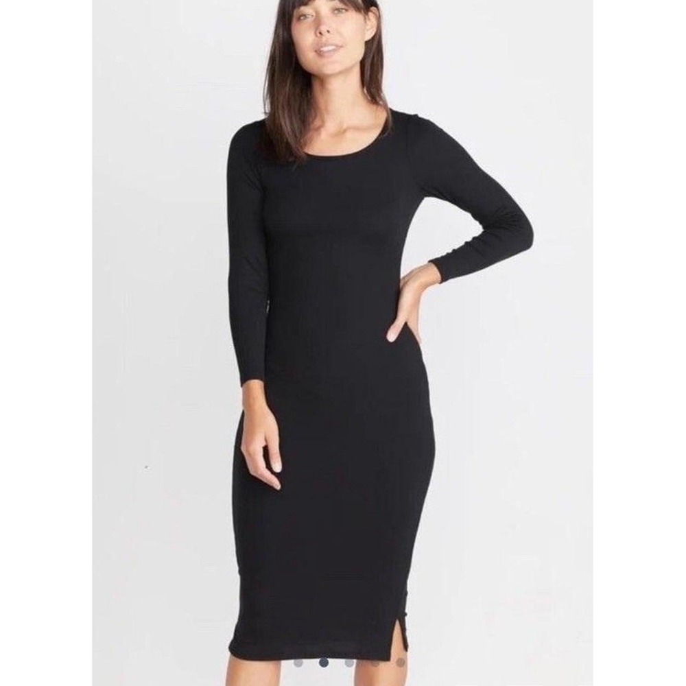 Marine Layer Lexi Rib Long Sleeve Midi Dress Black Lined Women's Large